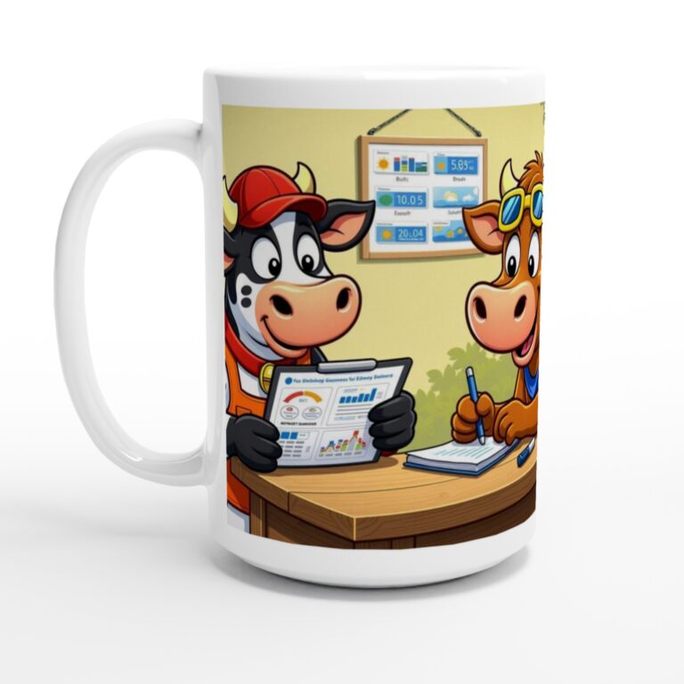 Holstein and Mate Run a Weather Studio Mug